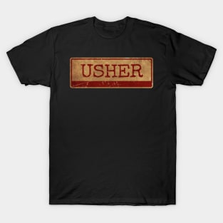 Aliska text red gold retro Usher T-Shirt